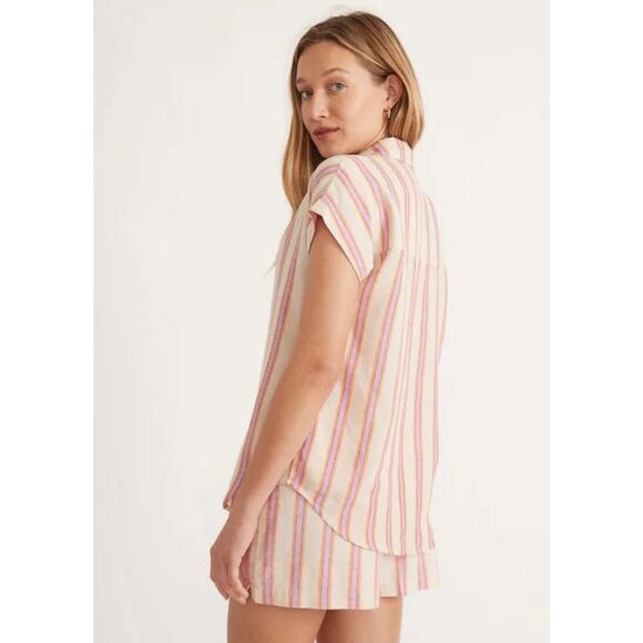 Marine Layer Dana Short Sleeve Button Down Violet Stripe Sz S - Picture 7 of 7